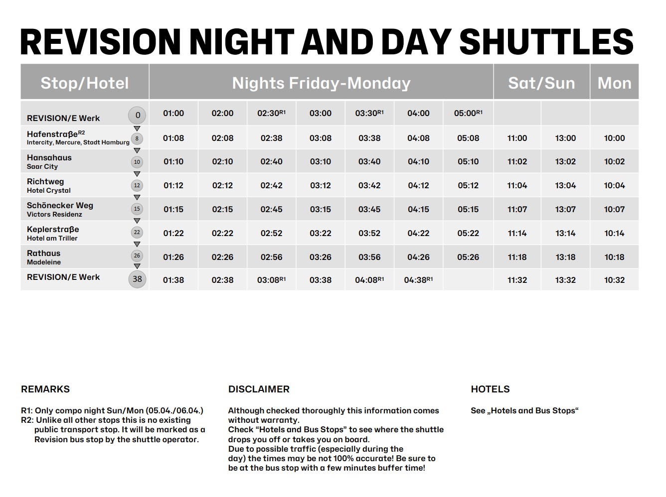 Shuttle schedule